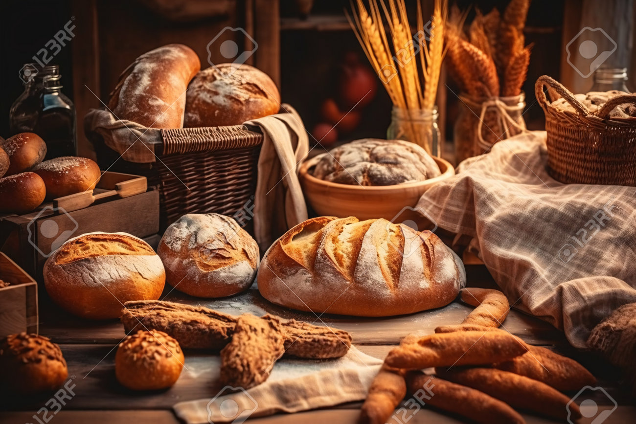 208817529-composition-with-bread-and-bakery-products-on-dark-background-bakery-concept-generative-ai.jpg